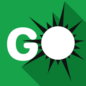 Ballistic Lab App-Icon: weisses GO auf Grün, das O ist der Ball