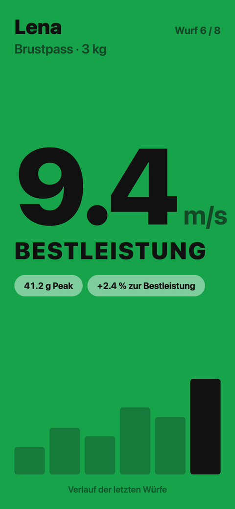iPhone: Resultat mit Geschwindigkeit gross und dem Wert zum Schlagen